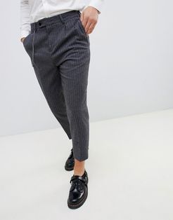 tapered fit pants with pleat in pinstripe-Gray
