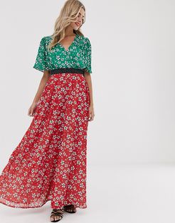 chiffon midaxi dress in mix and match floral print-Multi