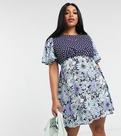 mini dress in floral spot mix-Blue