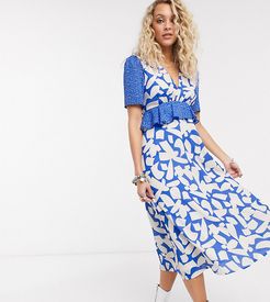 printed midaxi dress in abstract floral-Blue