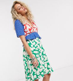 printed mini dress in abstract floral color block-Multi