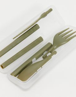reusable cutlery set with case in khaki-Green