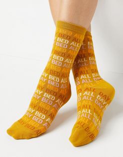 socks with slogan 'bed all day'-Multi