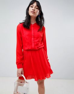 Unique 21 button pleat skirt dress-Red