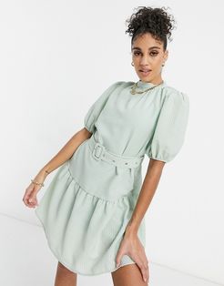 belted smock dress-Green