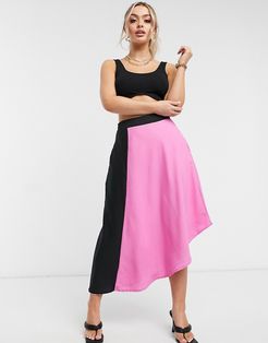 contrast paneled skirt in pink and black-Multi