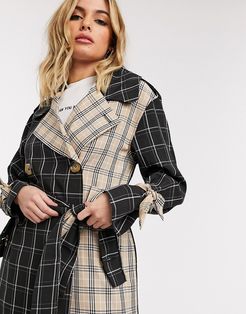 mix and match trench coat in checks-Multi