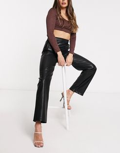 PU high waisted pants-Black