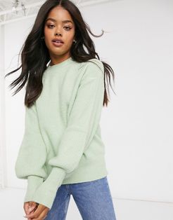 volume sleeve knitted sweater in light green