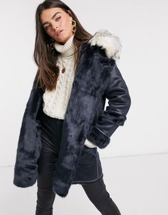 Axa reversible shearling and faux fur coat in navy-Blues