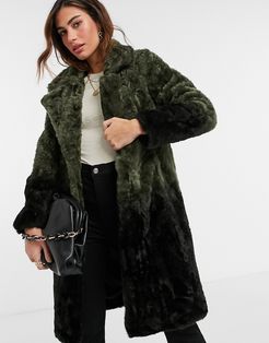 coat in ombre faux fur-Brown