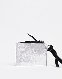 leather mini purse with card holder in silver