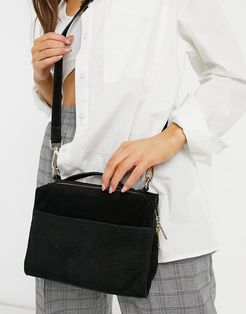 suede boxy crossbody bag in black