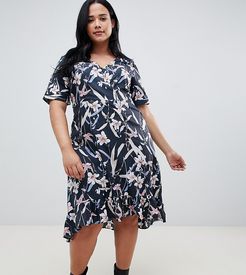 capped sleeve floral wrap dress-Multi