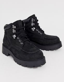 Cosmo black leather lace up flat hiker boots