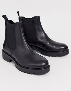 Kenova black leather chunky flat ankle boots