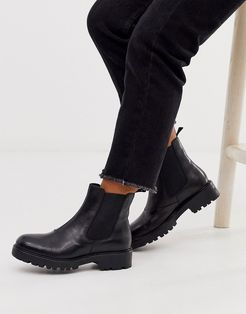 Kenova black leather chunky flat ankle boots
