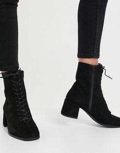 Stina lace up mid heeled ankle boot in black