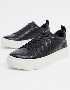 Zoe leather flatform sneakers in black croc