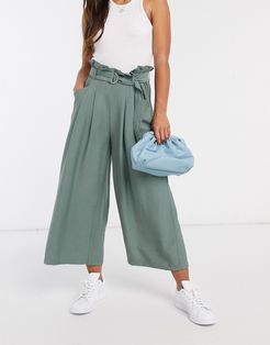 culottes with paper bag waist and belt in sage green