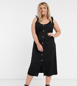 midi dress with tie shoulder and button front in black