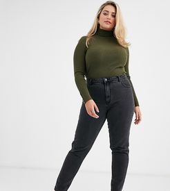 mom jeans with high waist in washed black