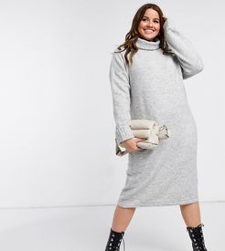 sweater dress with roll neck in light gray marl-Grey