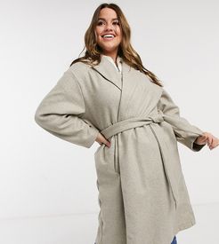 tailored coat with belted waist in oatmeal-Beige