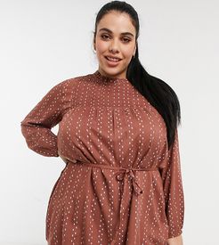 tunic with high neck in rust print-Orange