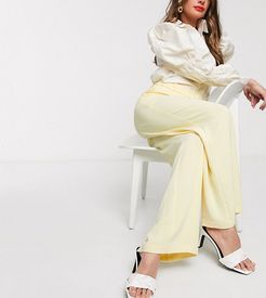 exclusive tailored wide leg pants with belted waist in light yellow