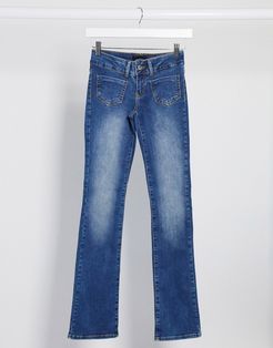 flare jeans with pocket details in blue-Blues