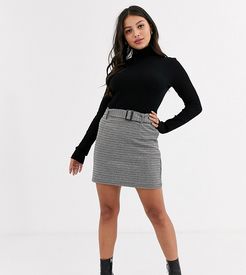 mini skirt with self belt in gray check-Multi