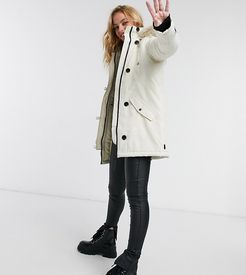 parka with faux fur hood in cream