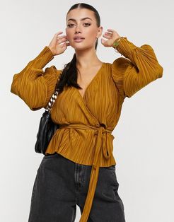 plisse wrap top in rust-Brown