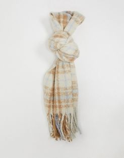 recycled knit scarf in tan check design-Multi