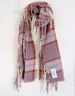 scarf with tassels in purple plaid