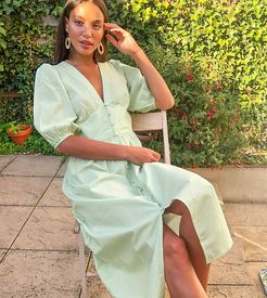 midi dress with puff sleeves in light green