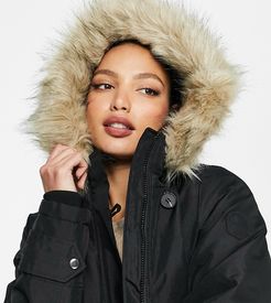 parka with faux fur hood in black