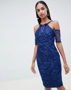 lace pencil dress with short sleeve-Blues