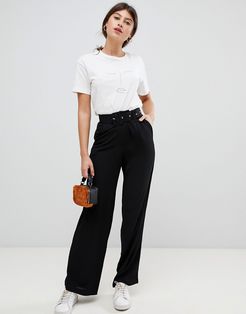 Belted Wideleg PANTS-Black