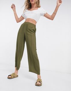 cropped wide leg pants in khaki-Green