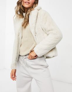 faux fur short coat in beige-Neutral