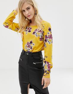 Floral Printed Woven Top With Frill Hem-Multi