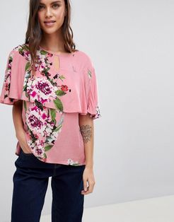 Floral Ruffle Woven Top-Pink