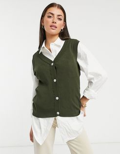 knitted with button detail in khaki green-Neutral