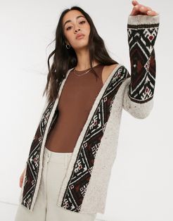 longline cardigan with print detail in cream