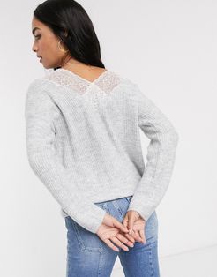 oversized sweater with lace back detail-Grey