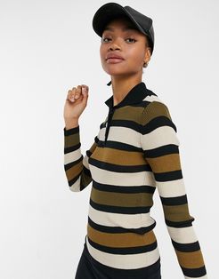 polo top with long sleeves in stripe-Multi
