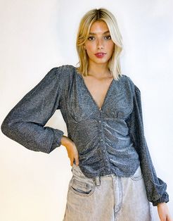 ruched waist top in silver