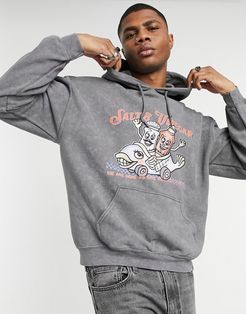 hoodie with fish & chips back print in gray-Grey